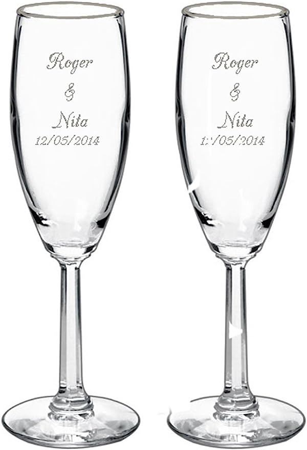Wedding Champagne Flutes Set of 2 Personalized Toasting Glasses
